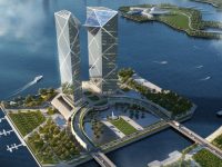 上海臨港最高地標——湖畔雙子塔樓跨越重大節點