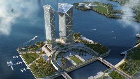 上海臨港最高地標——湖畔雙子塔樓跨越重大節點 上海臨港最高地標——湖畔雙子塔樓跨越重大節點